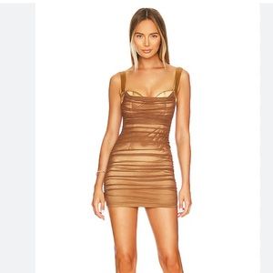 Camille Drape Mesh Dress in Nude size small